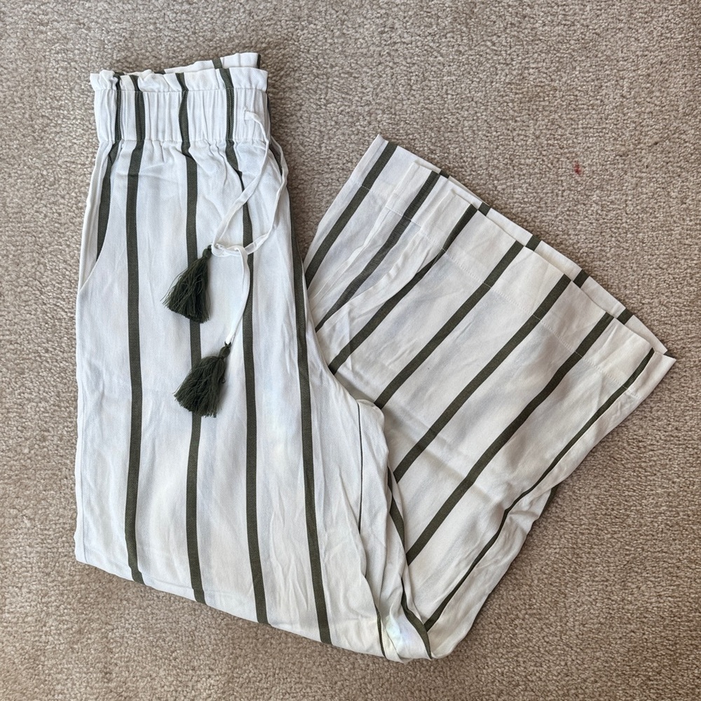 Anthropologie White and Green Striped Wide Leg Pants